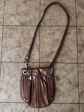 b. makowsky Metallic Brown Leather Crossbody Bag